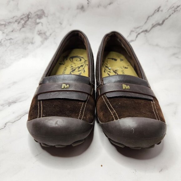 Merrell Plaza Moc Dark Coffee Brown Suede Leather Walking Flats Slip-On Shoes 8 - Picture 3 of 8